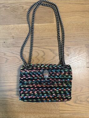 Kurt Geiger Black Multicolor Tweed Crossbody with Chain Strap